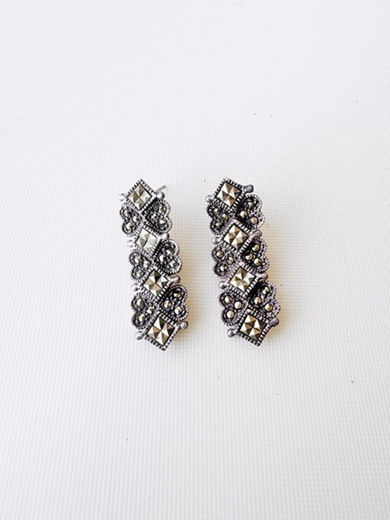 Art Deco 925 Sterling Silver Marcasite Victorian Gothic Statement Earrings